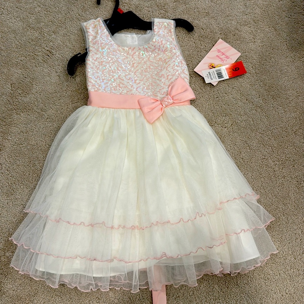 White and Pink Tulle Dress with Sequins